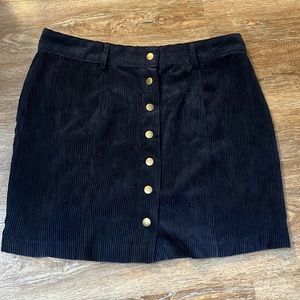Large navy corduroy button down skirt